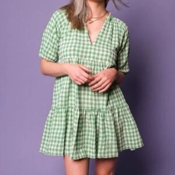 BB Dakota Green Checkered Mini Dress - Picture 1 of 4